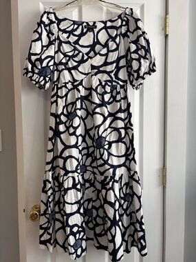 INC International Concepts White and Navy Floral Midi Dress